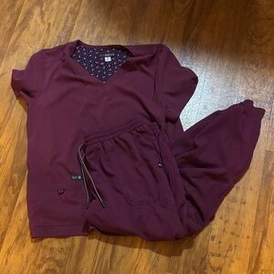 Koi Maroon Scrub Set with Floral Lining